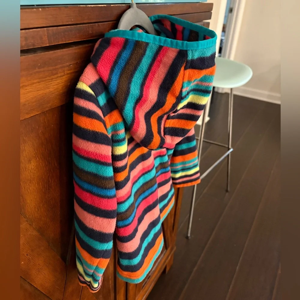 Lands' End Multicolor Striped Hooded Fleece Jacket Coat Unisex Kids Size Small - Picture 3 of 6